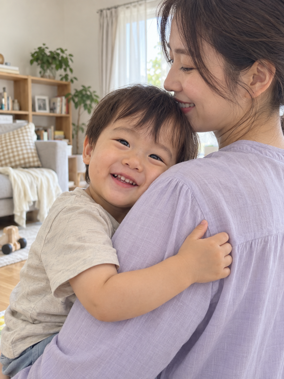 親子が笑顔で抱き合うイメージ